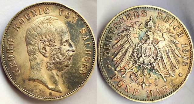 Original Kaiserreich Silbermünze Sachsen Georg 5 Mark 1903 E