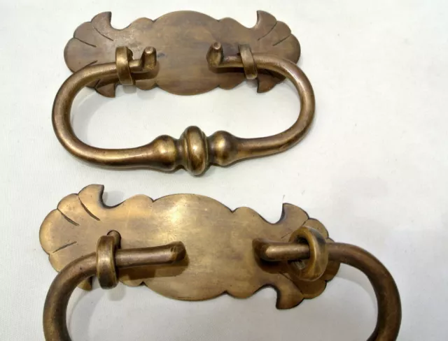 2 BOX HANDLES vintage aged style solid Brass DOORS very heavy 5" bolt B