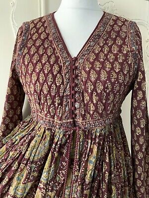 Lovely *EAST ARTISAN with ANOKHI* Hand Block Print Quited Maxi Dress Size 14/16