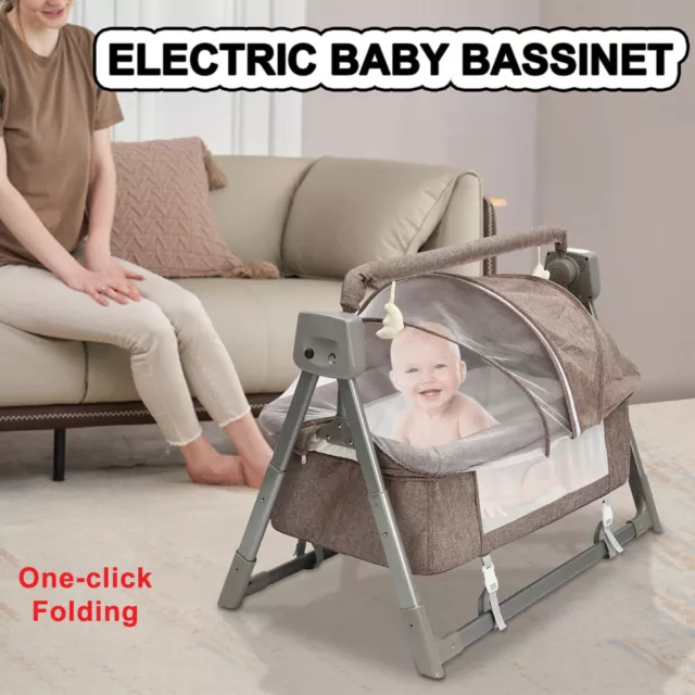 Electric Baby Crib Cradle Auto-Swing Infant Basket Sleeping Bed & Remote Control