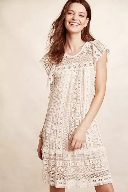 Anthropologie Maeve Ivory Cream Crochet Lace Shift Dress Small