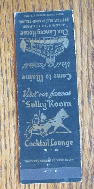 Horse Racing Sports Matchbook Matchcover: Sulky Room (Pittsfield, Maine) -C13