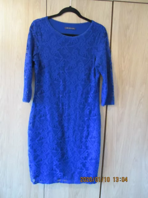 Marks and Spencer cobalt blue lace overlay dress with stretch size 10. Lined 3/4