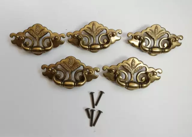 5 Keeler Brass Chippendale Colonial 3" Drawer Pulls Batwing Wheat N 19523