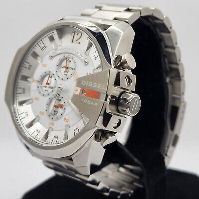 New Original Diesel Men's Watch Mega Chief Silver Stainless S Chronograph Dz4328