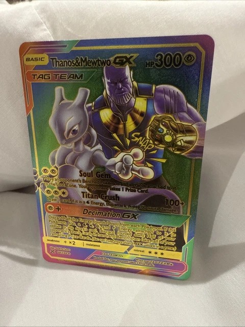 THANOS & MEWTWO GX Black Foil Fan Art Collector Pokemon Card Tag Team   $7.99 - PicClick