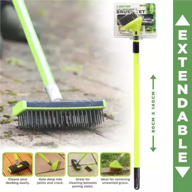 Dekton Telescopic Weed Brush Wire Broom Head Patio Scrub Paving Moss Removal