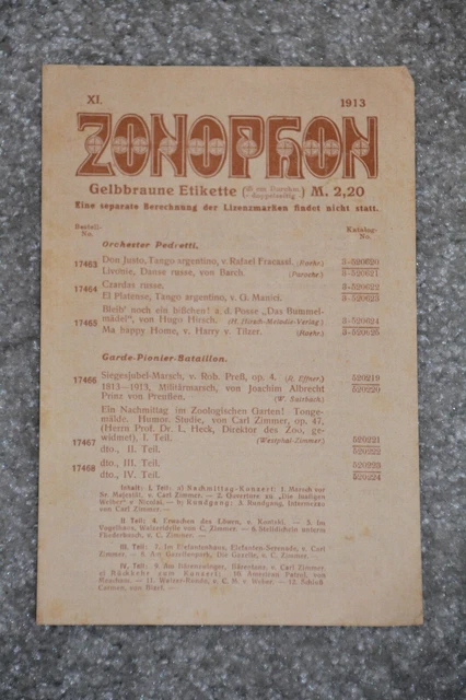 Werbeprospekt Zonophon 1913