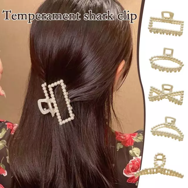 Temperament Grab Clip Imitation Pearl Hair Clip Shark For Women✨b Clip B5L8