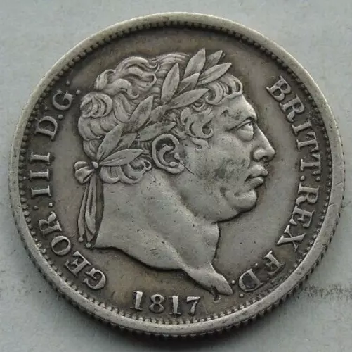 1817 George III Silver Shilling, Early Milled Coin, S3790, Nice Detail & Toned