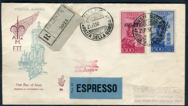 FDC Venetia Club Trieste A 1949/52 Courrier Aerea 300 500 Lire - Neuve dans Racc