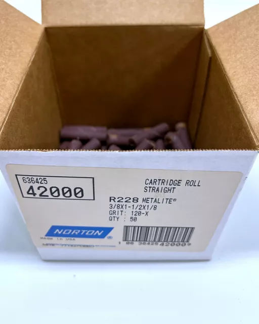 Norton 42000 Cartridge Roll Straight 120 Grit 3/8"x1-1/2"x1/8" (Box of 50)