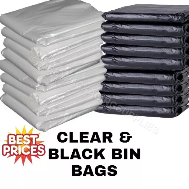 Rubbish Bags Black + Clear Refuse Sacks Heavy Duty Bin Liner 140g/160g/200g