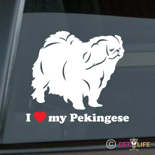 I Love My Pekingese Sticker Die Cut Vinyl - Heart peke lion dog