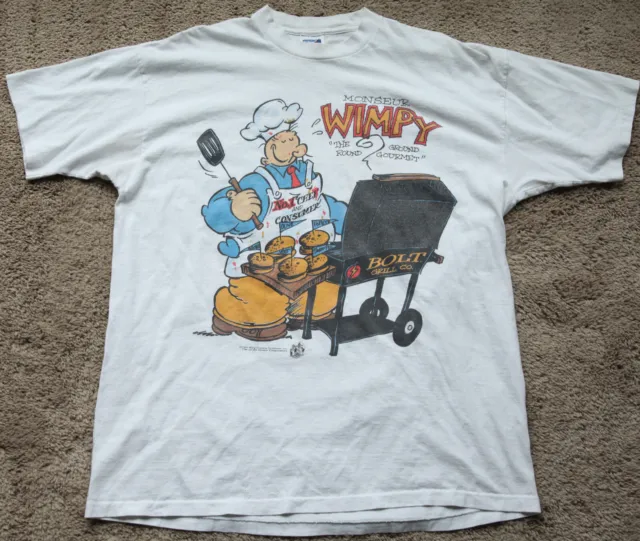 Vintage 1994 90s Popeye Wimpy Chef Burger Grilling Shirt Lightning Bolt USA XL