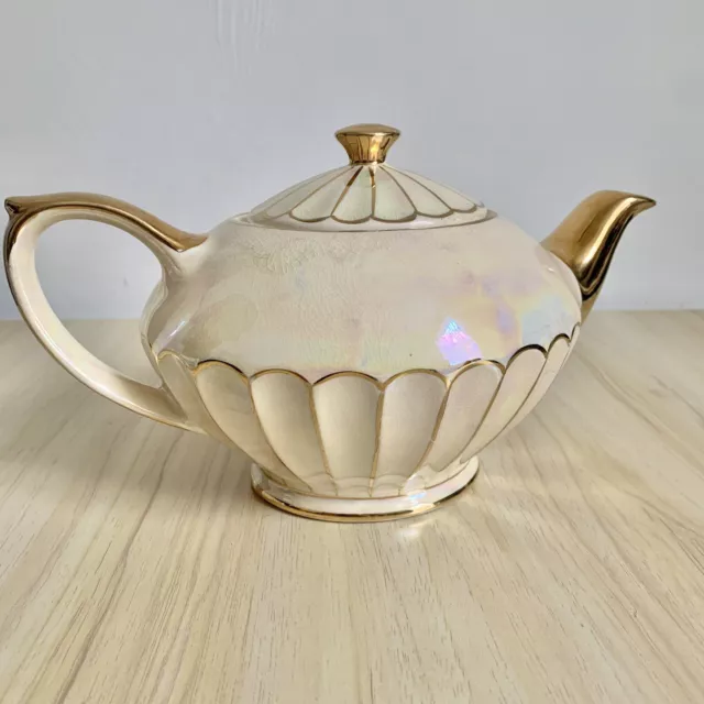 Vintage Sadler Teapot Cream Lustre wear with Gold Gilding Art Deco Pearlised