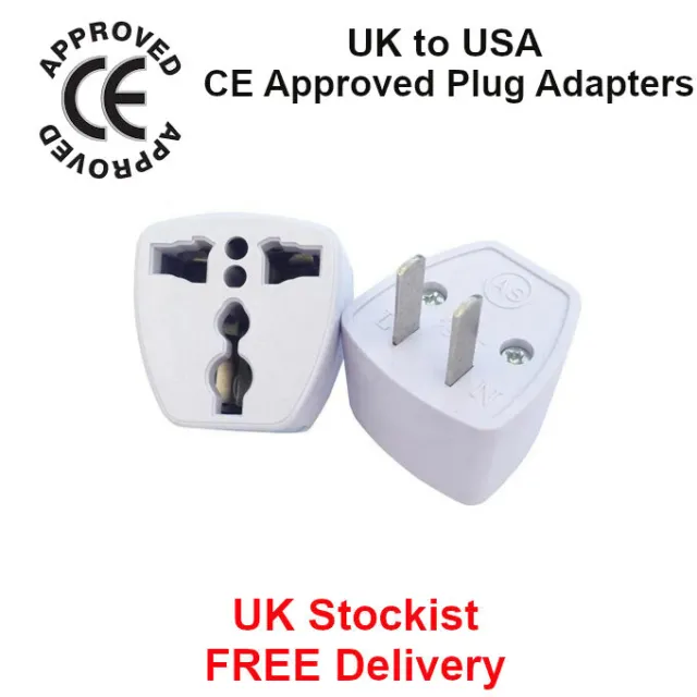 2 x UK To US, USA, America Travel Adaptor Plug 2 Pin Adapter