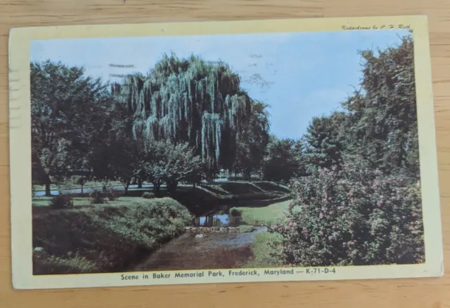 Antique Postcard, Baker Memorial Park, Frederick Maryland