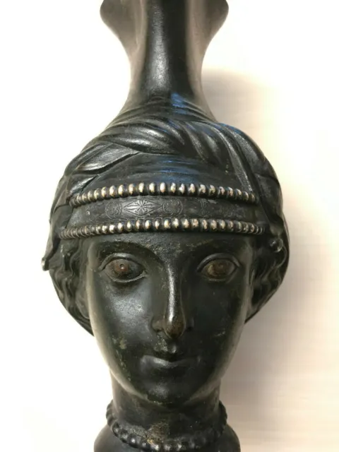 Antike Karaffe aus Metall Weiblich Kopf Massiv Bronze 2