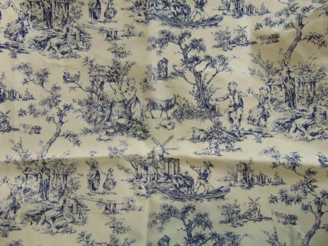 Mill Creek Fabrics Zepel Blue Toile Scenery Off White Cream Background 36" x 36"