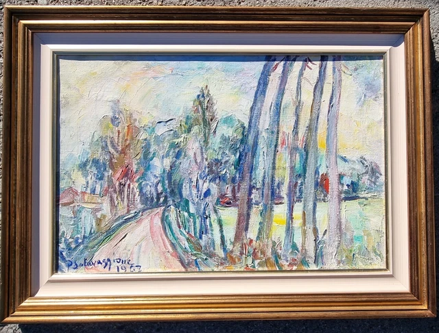 Piero Solavaggione ( Carmagnola TO 1899 - 1979 ) Strada di campagna 1967, olio .