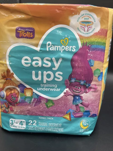 PAMPERS EASY-UPS TRAINING Underwear 3T-4T Trolls Girls 22 Count 30-40lbs  diapers $11.99 - PicClick