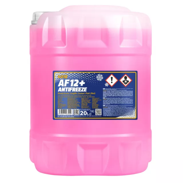 20L MANNOL Antifreeze Coolant Fluid AF12+ Red Ready To Use Mixed Long Life -40