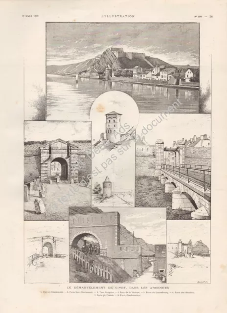 Le Démantèlement du Fort de Givet / Les Ardennes Gravure Engraving 1892