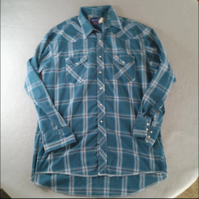 Vintage Wrangler Shirt Extra Large Extra Long Tails Single Needle Tailored Snap