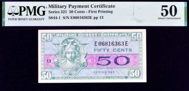 Military Payment Certificate 50c Series 521 First Printing PMG 50 AU Banknote