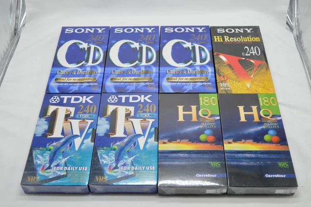 Lot De 8 Cassettes VHS Vierges E-180 Et E-120 - TDK, BASF, JVC, Sony - NEUVES Sous Blister