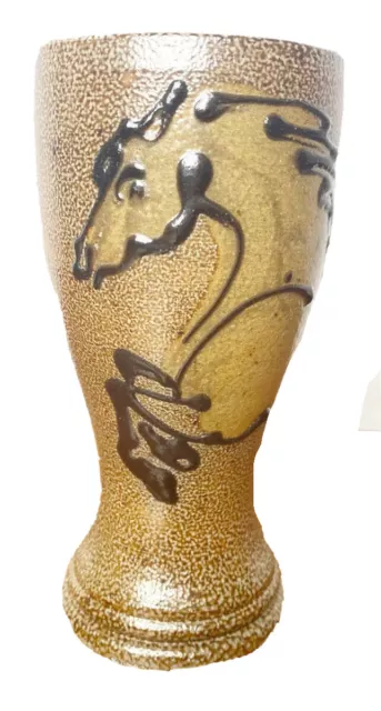 Rock Hard Stoneware Vase Goblet Running Horse Salt Glazed 7.25" Paul Morris EUC