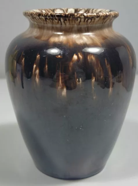 Vintage 1930's Brown/Cream  Regal  Mashman Drip Glaze Vase. Australian Pottery