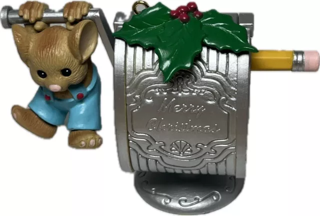 Enesco Treasury Mouse Christmas Ornament Making A Point Pencil Sharpener 1988