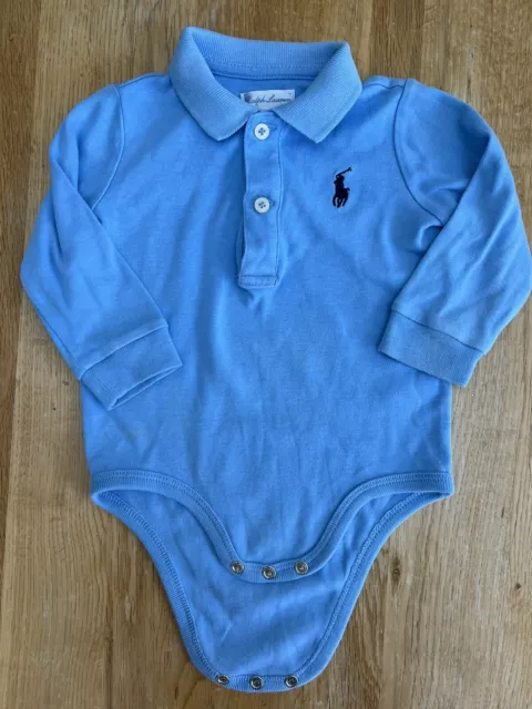 Ralph Lauren Long Sleeve Polo Baby Grow 6-9 Months Light Blue