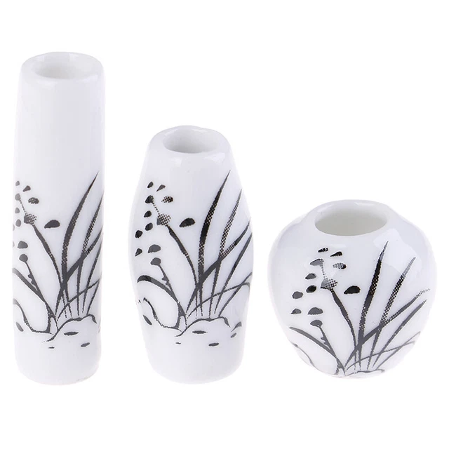 3Pcs 1:12 Dollhouse Miniatures Ceramic Flower Vase Doll House Home Ornament  AY