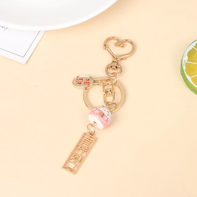 Cute Sakura Ceramics Fortune Lucky Cat Keychain Key Chain Car Bag Pend-wf