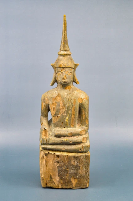 Vintage, Laotian or Thai, carved wood, Buddha statue, 12 inches tall