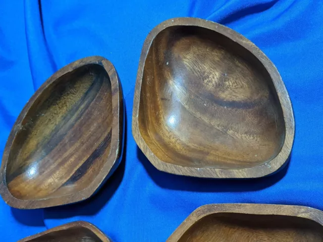 Lot 4 Mid Century Modern Hand Carved Wooden Bowls Dishes VTG Retro 2