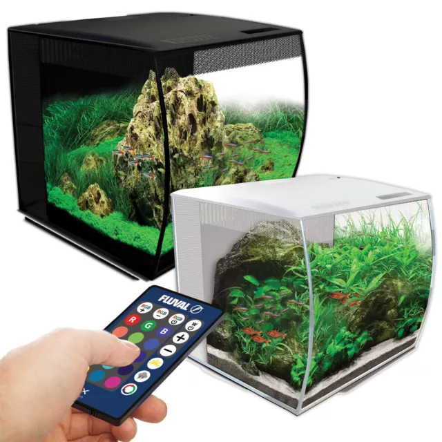 Fluval Flex LED Aquariums Nano Tank Black White 34L 57L Bowfront Filter Fish