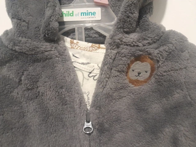 New Carters Baby Infant 3pc Set Size 0-3 Months Gray Pants Hooded Jacket 2
