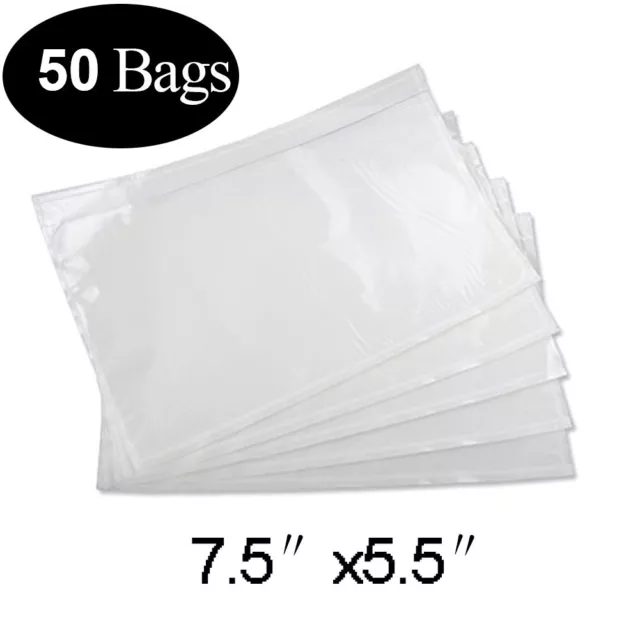 50 Packing List Pouches 7.5" x 5.5" Shipping Label Enclosed Envelopes Adhesive