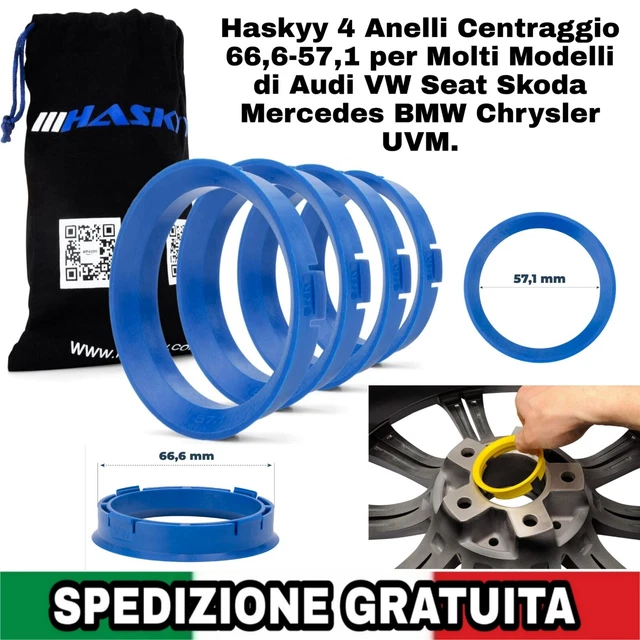 8 Anelli Di Centraggio 66.6 Su 57.1, Anelli Di Centraggio Per Mozzo Ruota 66.6 Su 57.1 Per Universali 66,6 – 57.1, In Plastica, Colore Nero, Compatibili Con Mercedes Benz Audi VW - Foto 8