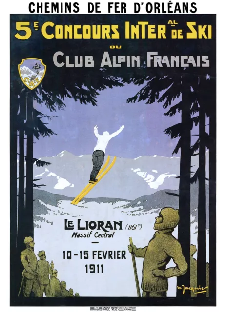 Affiche chemin de fer Orléans - Le Lioran 5è concours international de ski