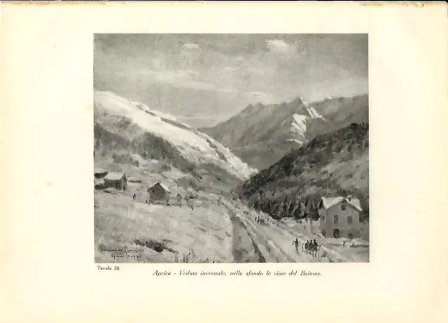 Stampa antica montagna APRICA e Monte BAITONE Valtellina Sondrio 1934 Old print
