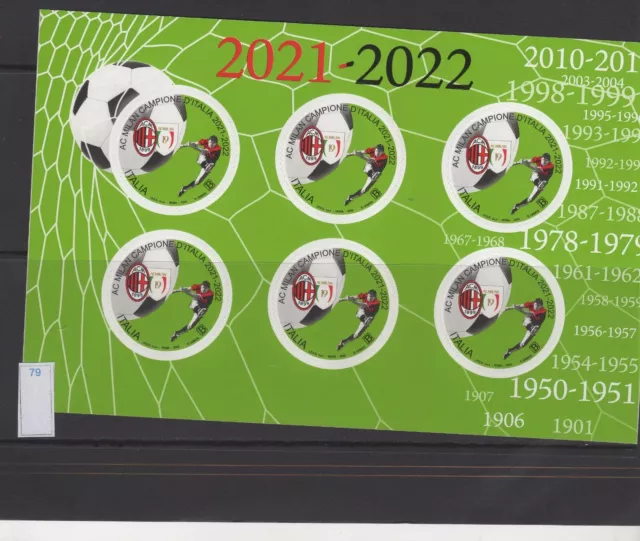 FRANCOBOLLO ITALIA 2022 MNH nuovo gomma Milan campione d'Italia foglietto