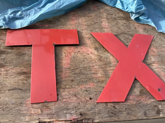 Vintage Texaco Gas Station  porcelain sign  T and X. Large letters.