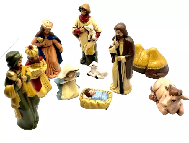 VTG Set 11 Porcelain Ceramic Christmas Hand Painted Nativity Figures Christmas