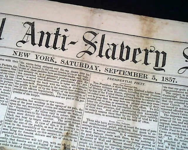 Rare Anti Slavery Slaves American Pre Civil War Era 1857 New York  Newspaper