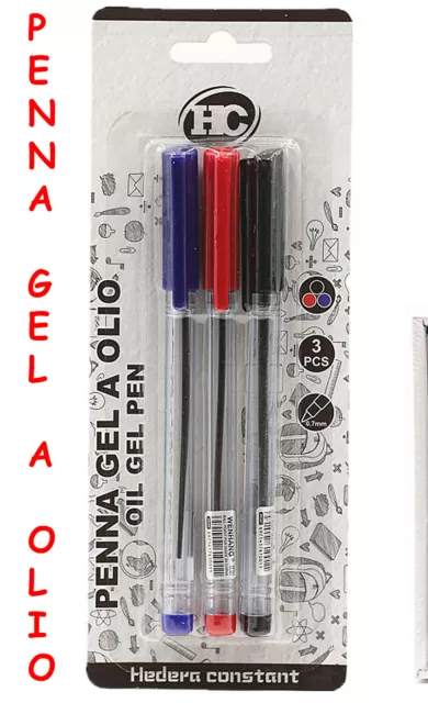 PENNA GEL a OLIO 3 Colori INCHIOSTRO set NERO BLU ROSSO Scuola UFFICIO Sfera